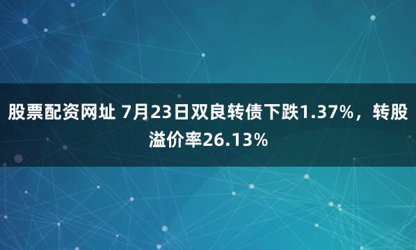 股票配资网址 7月23日双良转债下跌1.37%，转股溢价率26.13%